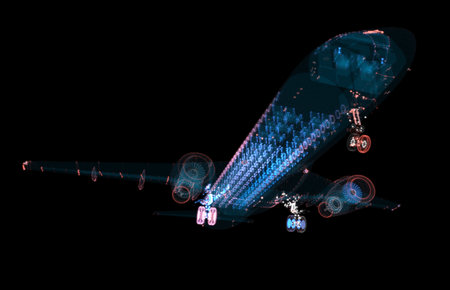 Airliner consists of luminous lines. Transport and technology conceptの写真素材