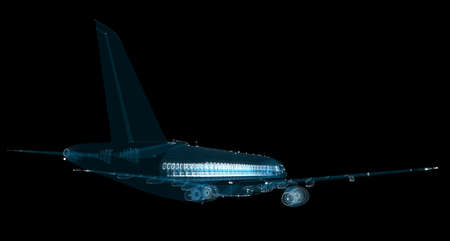 Airliner consists of luminous lines. Transport and technology concept