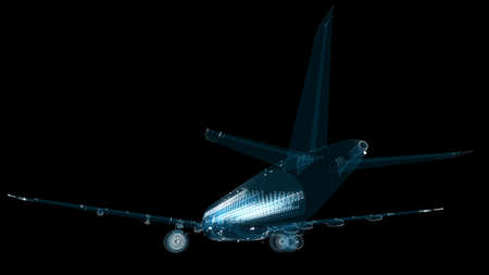 Airliner consists of luminous lines. Transport and technology concept