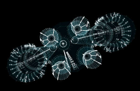 Abstract space rocket of the particles