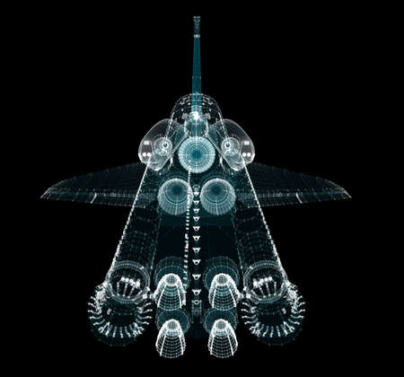 Abstract space rocket and shuttle. All of the particles