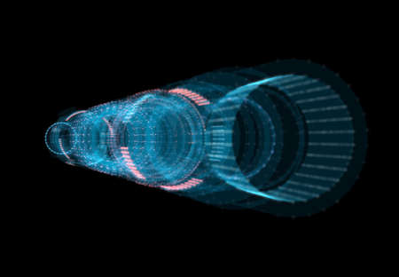 A glowing hologram of a mechanical object