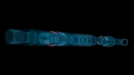 A glowing hologram of a mechanical object