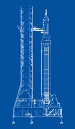 Space Rocket on launch pad. Vector rendering of 3dのイラスト素材
