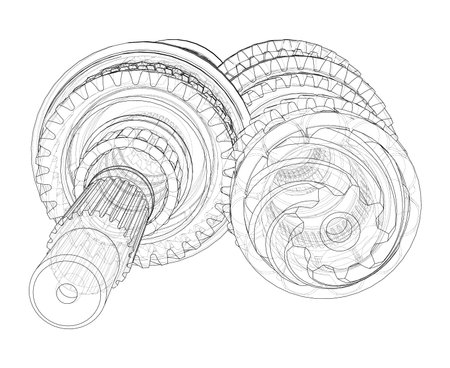 Gearbox sketch. Vectorのイラスト素材