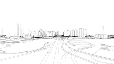Outline city concept vector. Wire-frame styleのイラスト素材