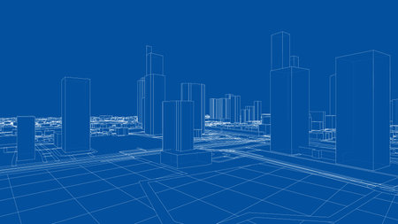 Outline city concept vector. Wire-frame styleのイラスト素材