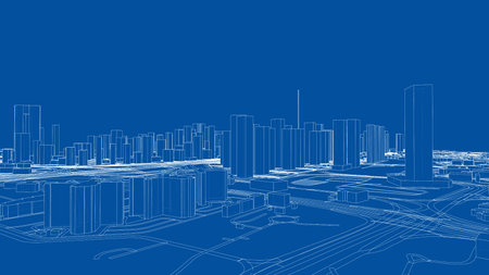 Outline city concept vector. Wire-frame styleのイラスト素材