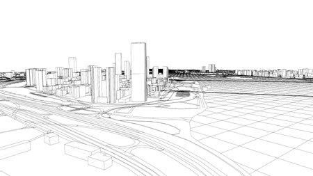 Outline city concept vector. Wire-frame styleのイラスト素材