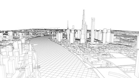 Outline city concept vector. Wire-frame styleのイラスト素材