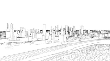 Outline city concept vector. Wire-frame styleのイラスト素材