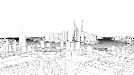 Outline city concept vector. Wire-frame styleのイラスト素材