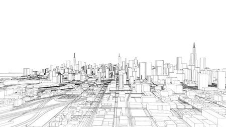 Outline city concept vector. Wire-frame styleのイラスト素材