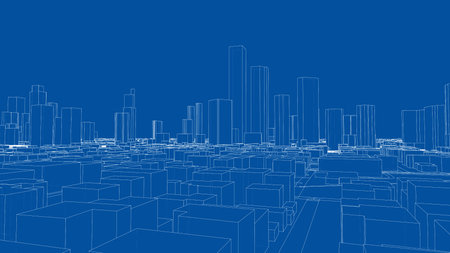 Outline city concept vector. Wire-frame styleのイラスト素材