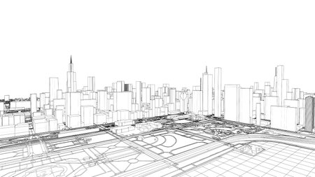 Outline city concept vector. Wire-frame styleのイラスト素材