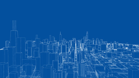Outline city concept vector. Wire-frame styleのイラスト素材
