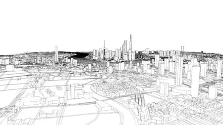 Outline city concept vector. Wire-frame styleのイラスト素材