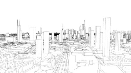 Outline city concept vector. Wire-frame styleのイラスト素材