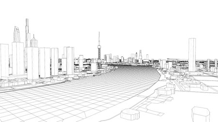 Outline city concept vector. Wire-frame styleのイラスト素材