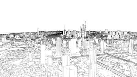Outline city concept vector. Wire-frame styleのイラスト素材