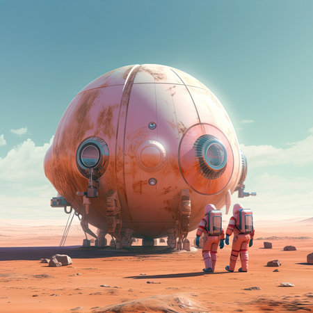 Exploration of Mars. Station on Mars and astronautの素材