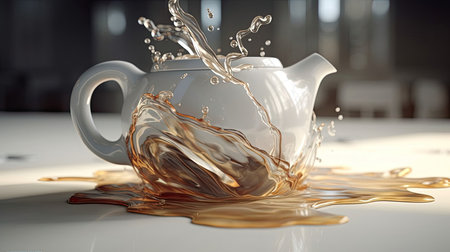 Ceramic teapot with tea splashesの素材