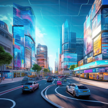 The city of the future with flying carsの素材