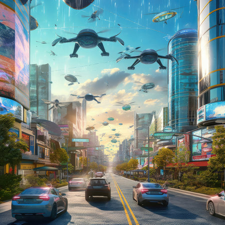 The city of the future with flying carsの素材