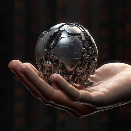 A human hand holding a small robotの素材