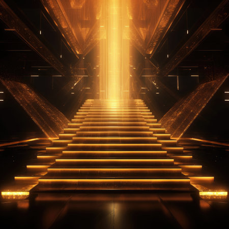 Gold background with stairsの素材
