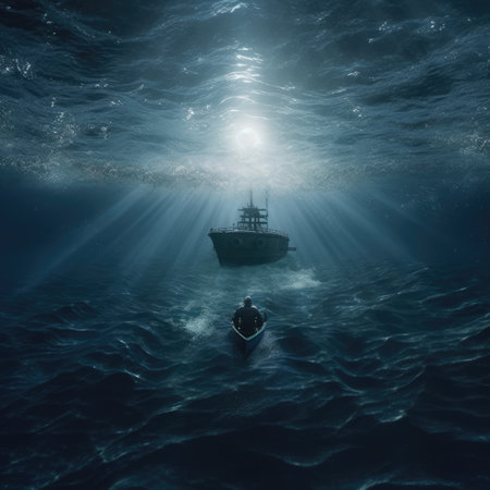 Man explores the depths of the oceanの素材