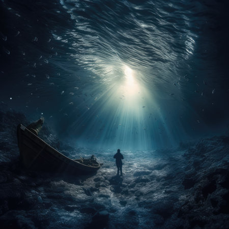 Man explores the depths of the oceanの素材