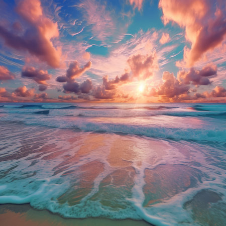 The beach of the sea and a beautiful sunsetの素材