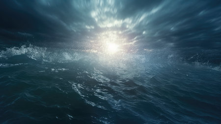 Dramatic dark sea and bright light aheadの素材