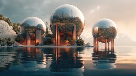 Futuristic background of abstract architecture and waterの素材