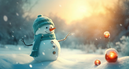 Little snowman in the snowの素材