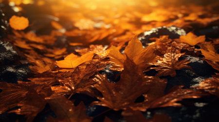 Autumn yellow leaves on the groundの素材