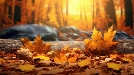 Autumn yellow leaves on the groundの素材