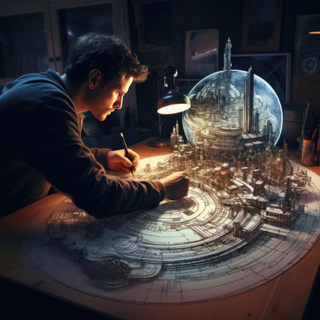 The engineer of the future draws a drawingの素材