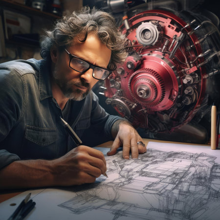 The engineer of the future draws a drawingの素材