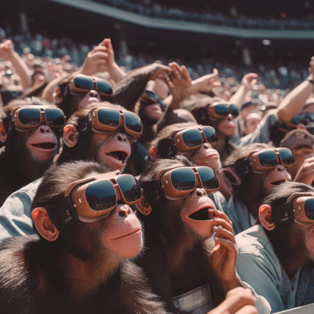 A crowd of monkeys wearing virtual reality glassesの素材