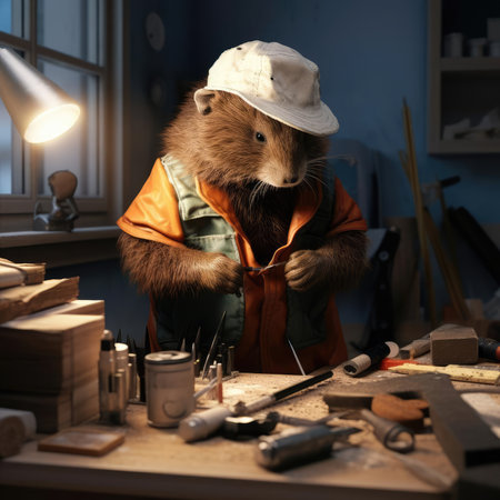 Beaver works as a craftsman in a furniture workshopの素材
