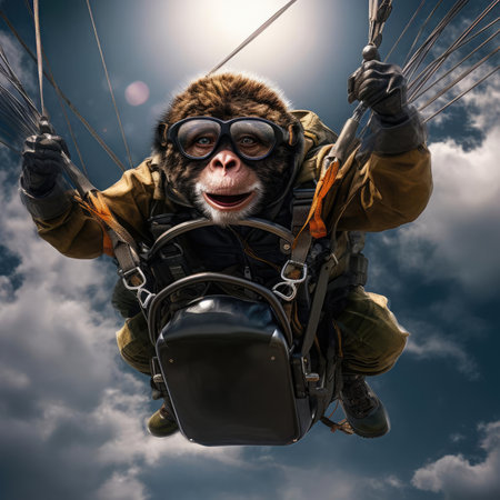 Monkey flying by parachuteの素材