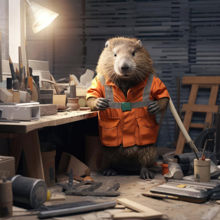 Beaver works as a craftsman in a furniture workshopの素材