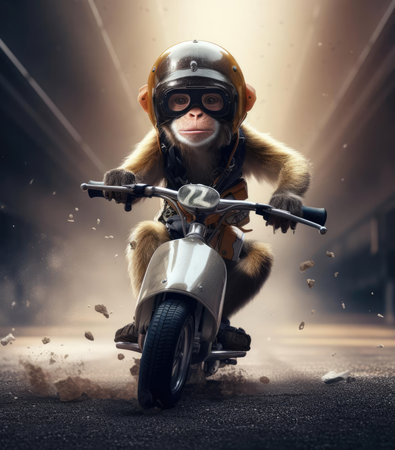 Monkey riding a motorcycleの素材