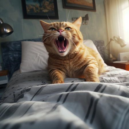 Disgruntled cat in bedの素材