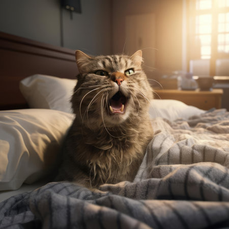 Disgruntled cat in bedの素材