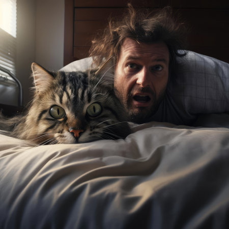 Disgruntled cat in bedの素材