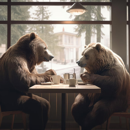 Two bears in a cafeの素材
