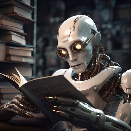A robot reads a bookの素材